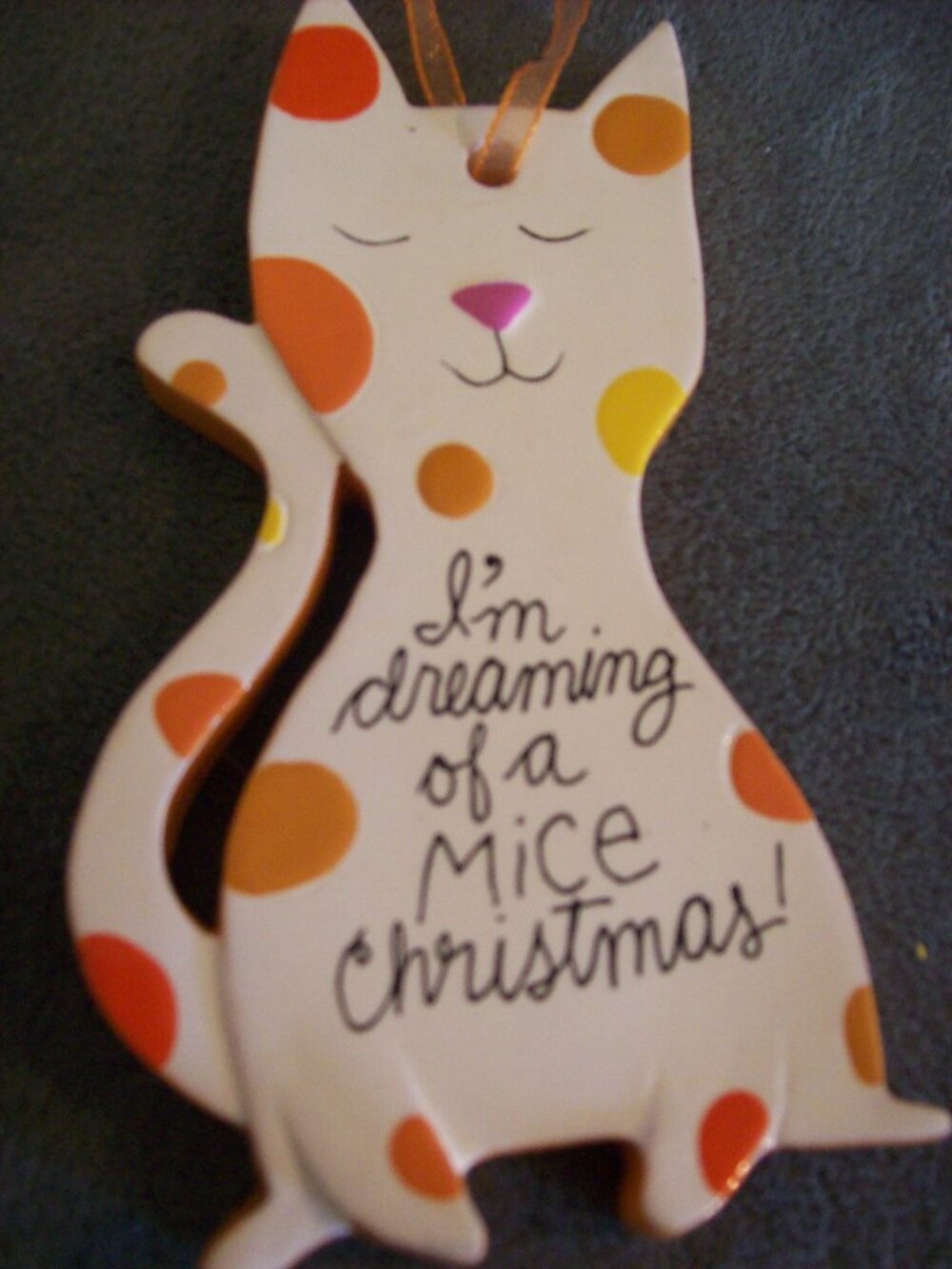Polka Dot Ceramic Cat Ornament- I'm Dreaming of a Mice Christmas